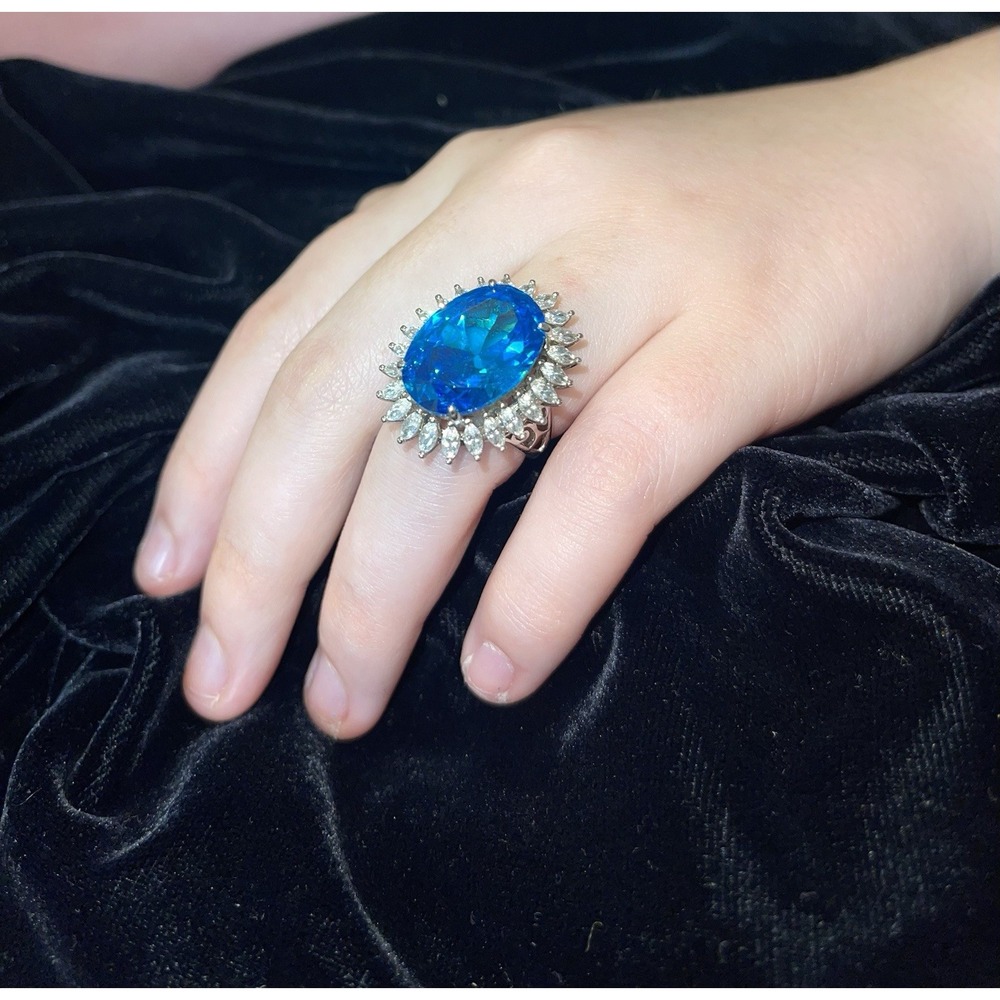 JTV FZN 9.25 Sterling Silver Blue Topaz Zirconia Accent Ring Size 5.25